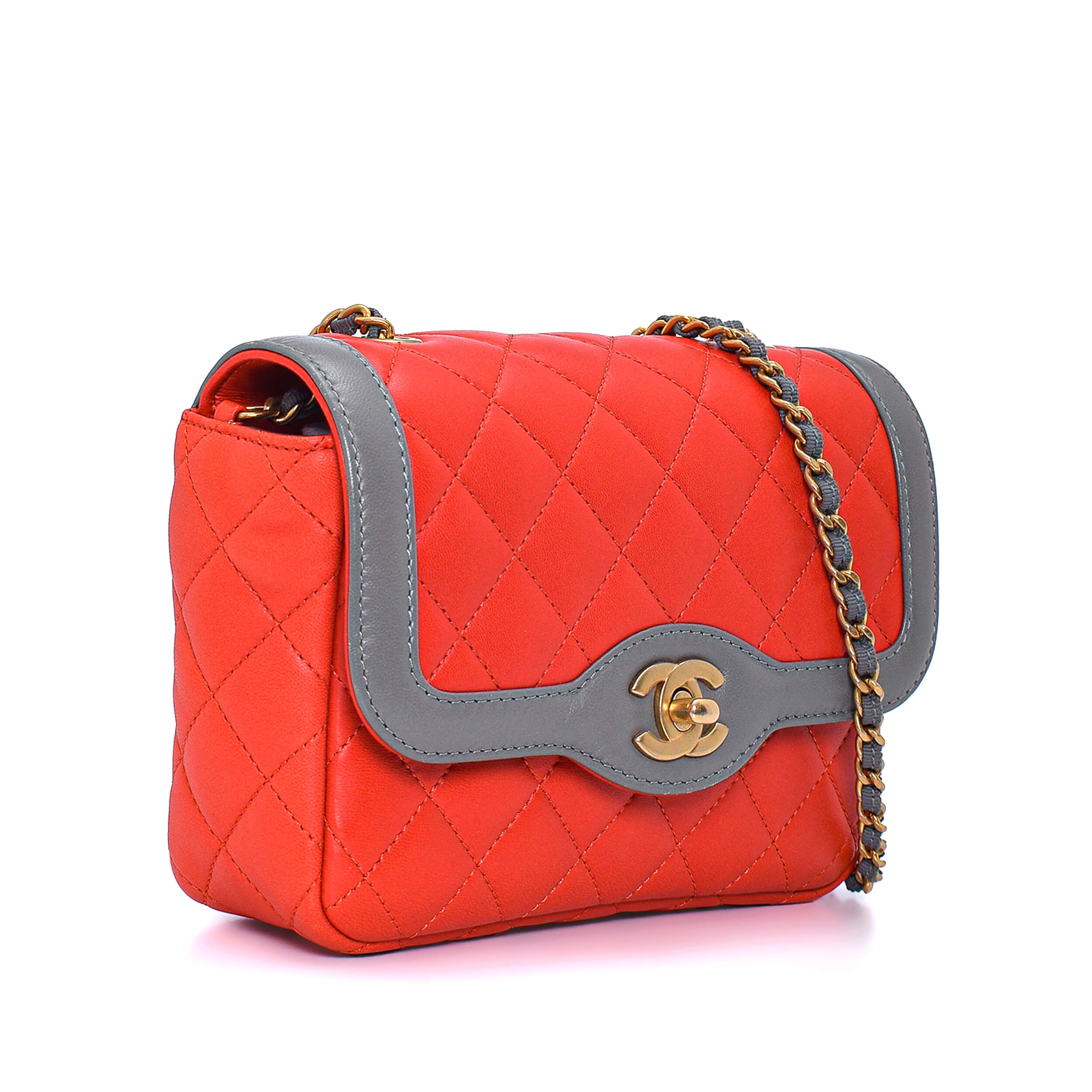 Chanel - Red Quilted Lambskin Leather CC Mini Flap Bag